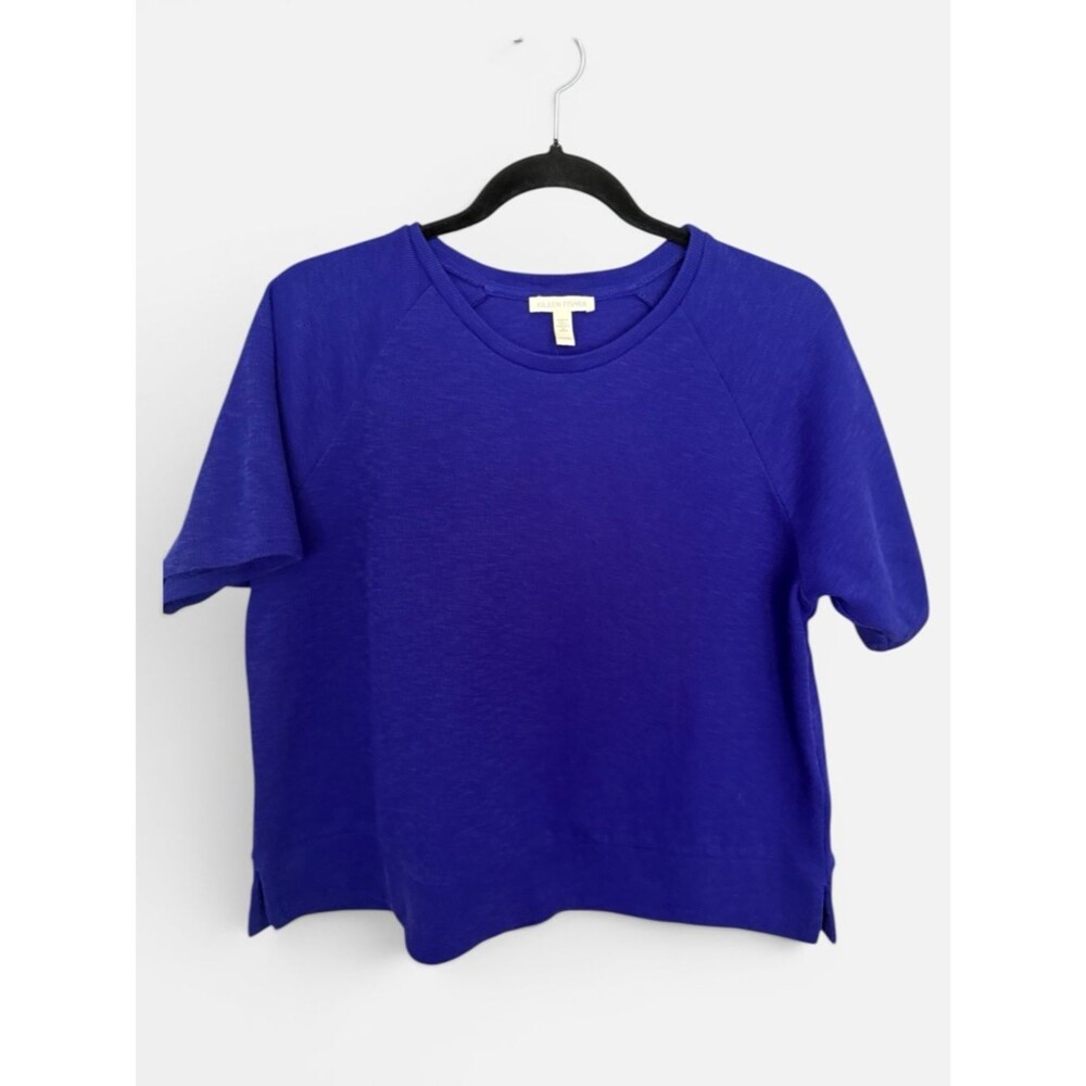 Eileen Fisher 100% Organic Cotton Raglan Short Sleeve Sweater Royal Purple - XXS